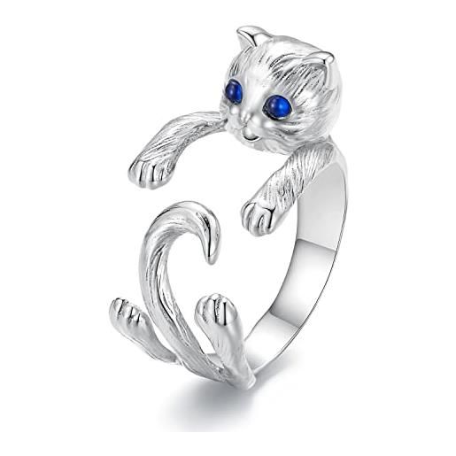 NewL simpatico gatto aperto dichiarazione anello in argento sterling 925 regolabile semplice adorabile involucro per animali domestici impilabili anelli di fidanzamento matrimonio, argento sterling