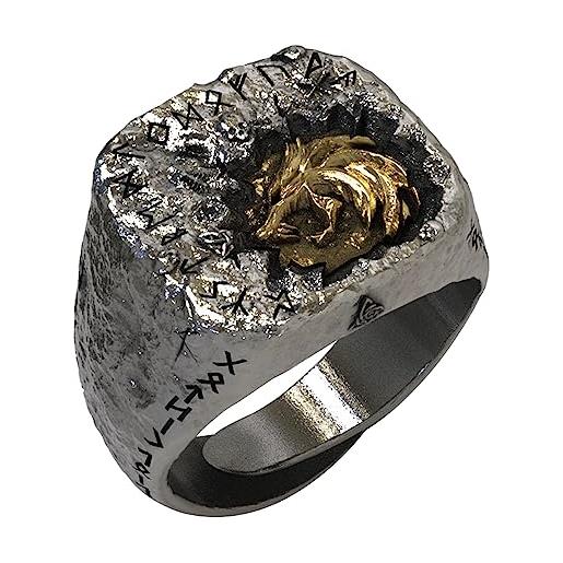 ForFox anello fenrir testa di lupo norvegese in argento sterling 925 con runa vichinga anello da mignolo per uomo donna aperto regolabile