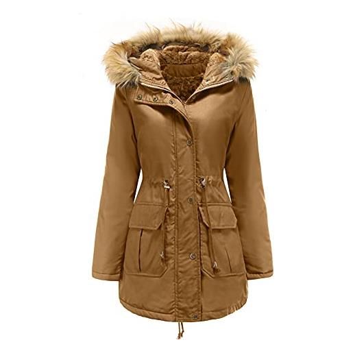 YFFUSHI cappotto da donna, giacca parka invernale calda, spessa in pile con cappuccio, tasche autunnali, nero , s