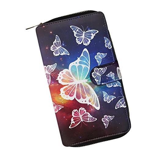 Dajingkj portafoglio donna grande capacità viaggio organizzatore portafogli lungo multifunzione carte zipper moneta portafogli, farfalla, casual