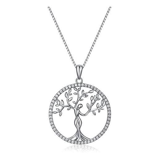 Jiahanzb collana albero della vita con cristalli di 5a zirconia cubica collana donna gioielli in argento 925, idee regalo festa della mamma regalo donna originale per mamma lei compleanno anniversario