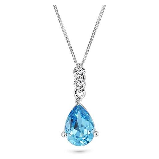 Miore collana da donna 9 ct in oro bianco 375 con pendente in topazio blu piriforme e diamante naturale 0.06