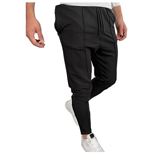 BOTCAM pantaloni sportivi da uomo, in tinta unita, con chiusura lampo, per il tempo libero, con tasca, nero , xxl