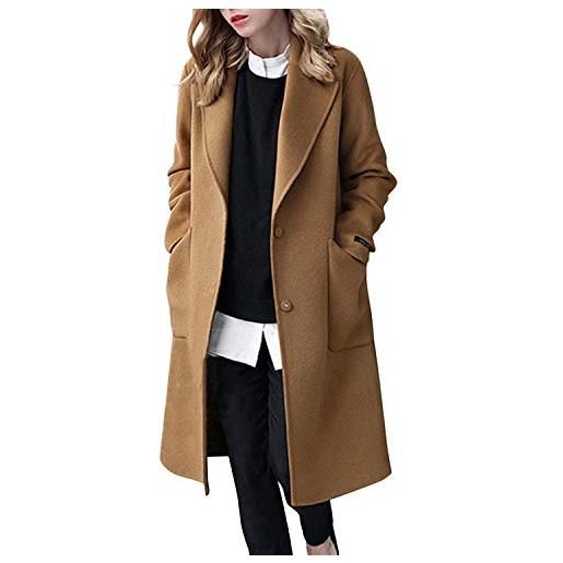LAEMILIA cappotto da donna a maniche lunghe con chiusura a bottone, tinta unita, tasche laterali cammello xl