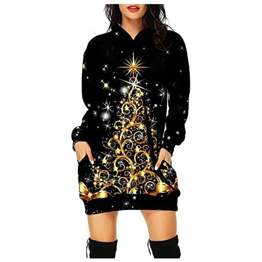 BIBOKAOKE vestito natalizio da donna, girocollo, a maniche lunghe, maglione natalizio, con stampa xmas e renna, pupazzo di neve, natale, maglione a tema natalizio, nero , xl