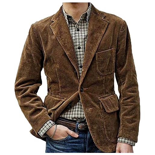 VIVICOLOR giacca da uomo in morbido velluto a coste giacca da uomo giacca da uomo vintage classica vestibilità classica con due bottoni (colore: nero/marrone)