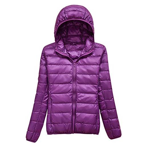 GUOCU donna giacche con cappuccio piumino vestibilità slim manica lunga corta piegabile in piuma cappotto packable inverno giacca porpora xl