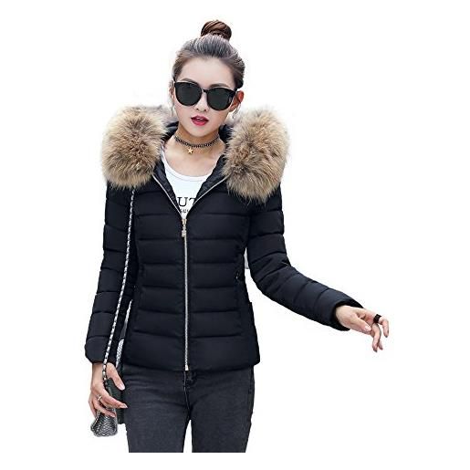 Lulupi giacca donna elegante lungo piumino invernale giubbotto taglie forti vestibilità slim giacche con cappuccio cappotto donna (xl, nero-1)