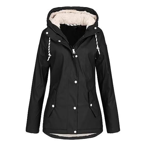 MaNMaNing giacca da donna impermeabile antivento giubbino con fodera giacche multiuso con cappuccio giacche impermeabile zip up cappotto giacca a vento donna da trekking per sportiva outdoor (black, xxl)