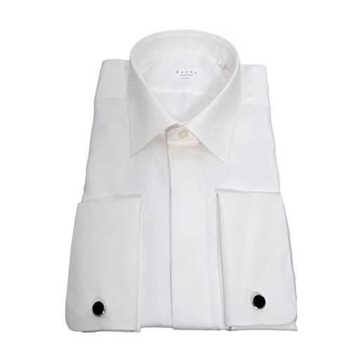 XACUS camicia uomo travel shirt tessuto lavorato doppi polsi 41812.003col bianco taglia 42