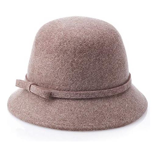 DongBao cappello da donna in feltro di lana, anni '20, cappello cloche/a secchiello/bombetta, invernale, elegante, per chiesa