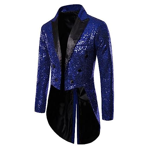 Generic abito da uomo tuxedo banchetto discoteca paillettes fashion design cappotto da uomo porta pantaloni (blue, xxl)