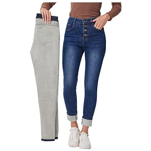 Fakanhui jeans termici invernali foderati in pile da donna indossano jeggings denim skinny pantaloni leggings, vita elastica 8, xx-large