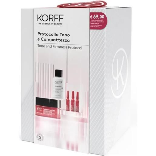 KORFF SRL korff cofanetto tono e compattezza - contiene: soluzione esfoliante, crema viso collagen age e fiale tonificanti