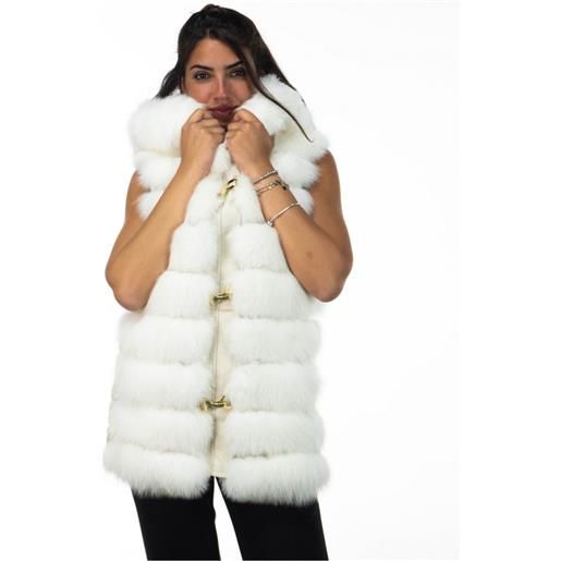Leather Trend arianna - smanicato donna bianco in vera pelliccia con cappuccio
