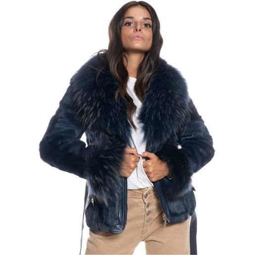 Leather Trend diana - giacca donna blu in vera pelliccia