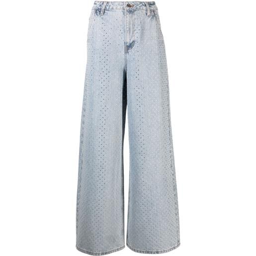 Self-Portrait jeans a gamba ampia con strass - blu