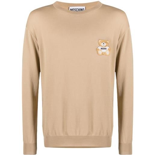 Moschino maglione con applicazione teddy bear - marrone
