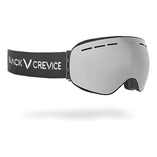Black Crevice occhiali da sci con lenti sferiche, adulti (unisex), nero/argento specchio, standard