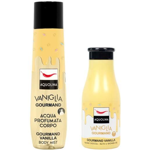 Aquolina vaniglia gourmand confezione sweet 150 ml acqua aromatica per il corpo + 125 ml bagno doccia
