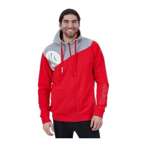 Kempa core 2.0 giacca con cappuccio, uomo, rosso/grigio scuro melange, m