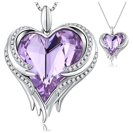Jiahanzb collana con ciondolo a cuore amore gioielli con cristalli di austria, idee regali natale regalo donna originale per mamma lei compleanno anniversario (b: light purple)