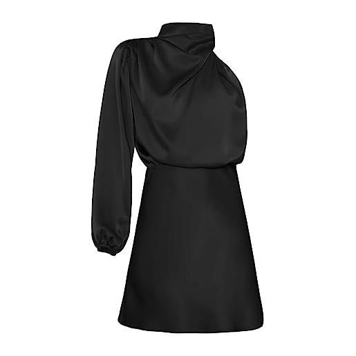 Cocila vestito lungo da donna vestito da regalo da da donna vestito elegante monospalla a maniche lunghe in raso di alta qualità per il commercio estero vestito per capodanno (black, l)