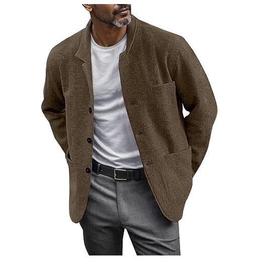 JMEDIC giacca in lana cotta casual sciolto tinta unita da uomo maglioncino elegante giacca completo elegante (brown, xl)