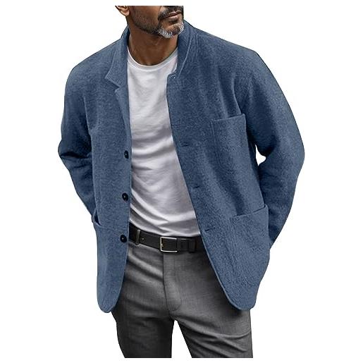 JMEDIC giacca in lana cotta casual sciolto tinta unita da uomo maglioncino elegante giacca completo elegante (navy, l)