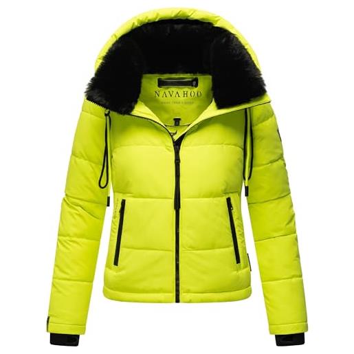 Navahoo giacca invernale da donna, calda, con cappuccio rimovibile e colletto in pelliccia sintetica, con amore xiv xs-xxl, verde fluo, m