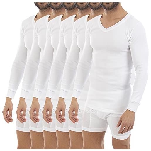 LACOTEX L C T confezione risparmio da 6 magliette termiche da uomo l101 v, maniche lunghe e collo a v. , bianco, 4xl