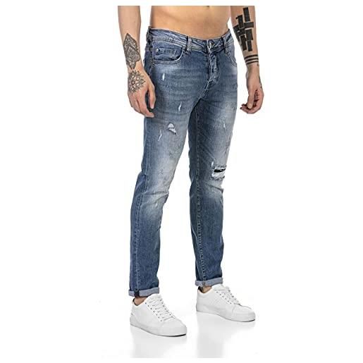 Redbridge jeans da uomo pantaloni denim stile used destroyed blu scuro w30l32