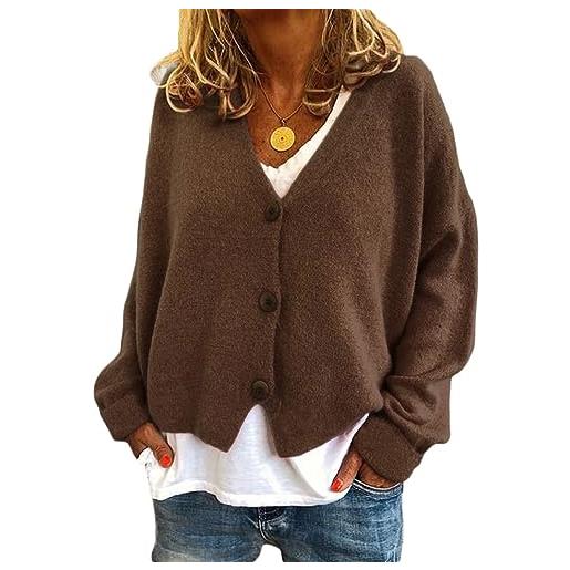 ticticlily maglione donne maniche lunghe scollo v con bottone cardigan casuale elegante cappotto giacca di base tempo libero giacche autunno inverno a cachi s