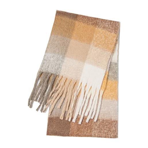 SoulQool sciarpa lunga da donna sciarpa invernale scialle sciarpe colorate a quadri avvolge lana spinning nappa coperta regali da donna, cachi, etichettalia unica