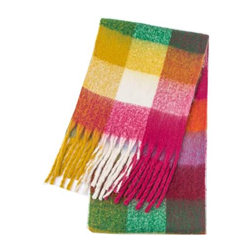 SoulQool sciarpa lunga da donna sciarpa invernale scialle sciarpe colorate a quadri avvolge lana spinning nappa coperta regali da donna, rosso rosato, etichettalia unica