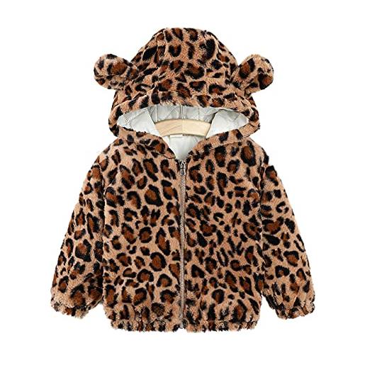 Verve Jelly capretti del bambino ragazze ragazzi orso orecchio outwear pelliccia sintetica cappuccio cappotto inverno caldo cappotto giacca leopardo autunno outfit vestiti leopardo 140 6-7 anni