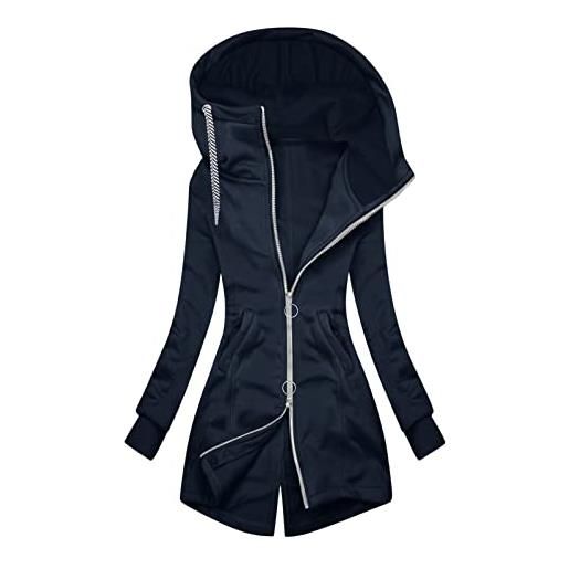 Lapirek donna autunno inverno casual solid color cappuccio slim fit borse giacca cappotto donna per primavera, blu marino, m