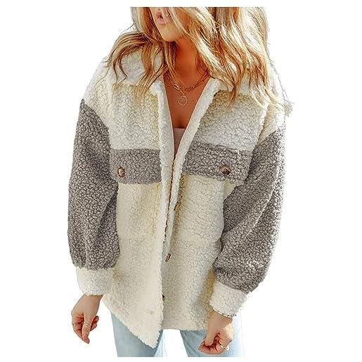 shownicer cappotto giacca donna giacca in peluche invernale moda caldo cardigan casual ampia cappotto outwear a grigio s