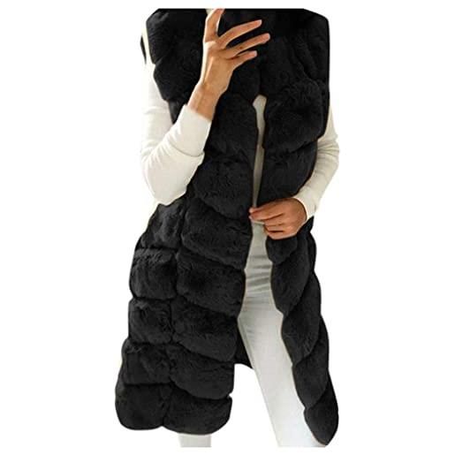 Wagsuilan cappotto lungo invernale caldo da donna casual senza maniche giacca elegante esterno solido accogliente cappotto foderato in cashmere, nero , 42