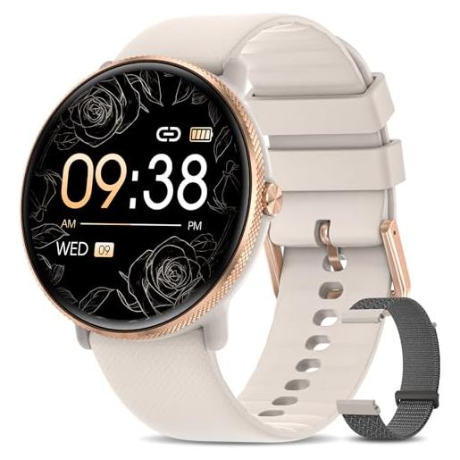 DekeFit smartwatch donna con chiamate bluetooth, 1.39amoled orologio smartwatch donna con 24/7 cardiofrequenzimetro, spo2, sonno, 120+ modalità sport, notifiche messaggi, ip68 ios android, grigio oro