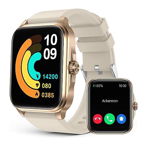 EGQINR smartwatch chiamate bluetooth, smartwatch full touch hd da 1,91 320 * 386, orologio fitness con monitor mett/temperatura, smartwatch impermeabile ip67 compatibile con android e ios