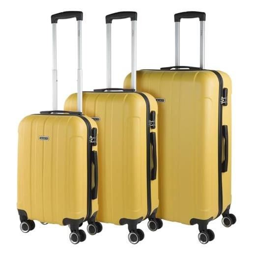ITACA - set valigie - set valigie rigide offerte. Valigia grande rigida, valigia media rigida e bagaglio a mano. Set di valigie con lucchetto combinazione tsa 771100, giallo
