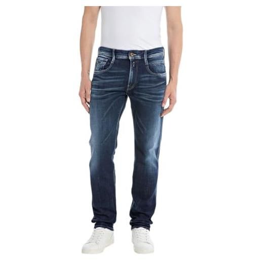 Replay jeans da uomo anbass slim-fit invecchiato con power stretch, blu (blu scuro 007), 28w / 34l