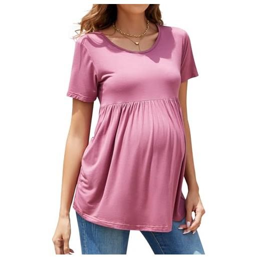 Brynmama donna maternità tops camicie manica corta collo scoop tunica peplum tops gravidanza camicetta vestiti