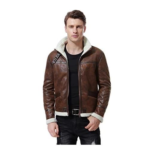 AOWOFS giacca in pelle da uomo con pelliccia giacca in ecopelle con collo in pelliccia giacca da motociclista per l'inverno