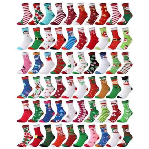 SATINIOR 60 paia calze di natale da bambini calzini natalizi colorati calze per regalo di natale calzini creativi e divertenti per ragazzi calzini caldi invernali (4-6 anni)