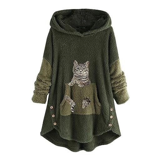 Witorya giacca in pile con stampa gatto per donna felpa con cappuccio invernale in pile a maniche lunghe capispalla colorblock caldo cappotto sfocato