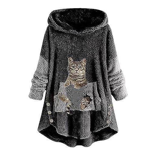 Witorya giacca in pile con stampa gatto per donna felpa con cappuccio invernale in pile a maniche lunghe capispalla colorblock caldo cappotto sfocato