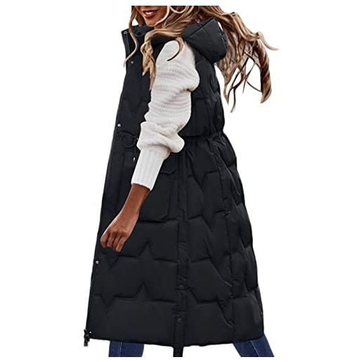 YANFJHV cappotto invernale lungo da donna gilet senza maniche in caldo piumino con tasche gilet trapuntato piumino trapuntato giacca da esterno maglioni capodanno (black, l)