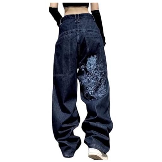 tinbarry jeans donna pantaloni cargo y2k pantaloni larghi in denim jeans a gamba dritta jeans cargo hip hop pantaloni larga stampa a stella vintage anni '90 e-girl streetwear